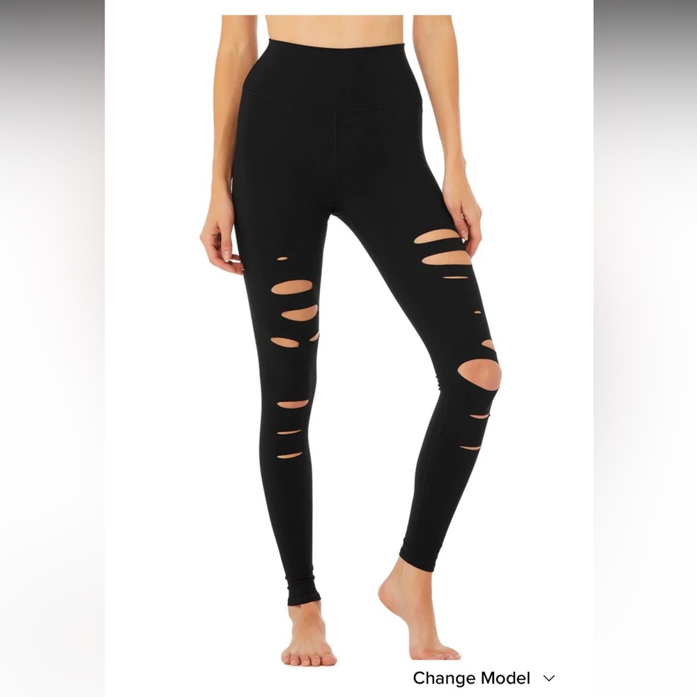 Alo Yoga High Waisted Ripped Warrior Leggings Black Sz XS - Picture 1 of 9